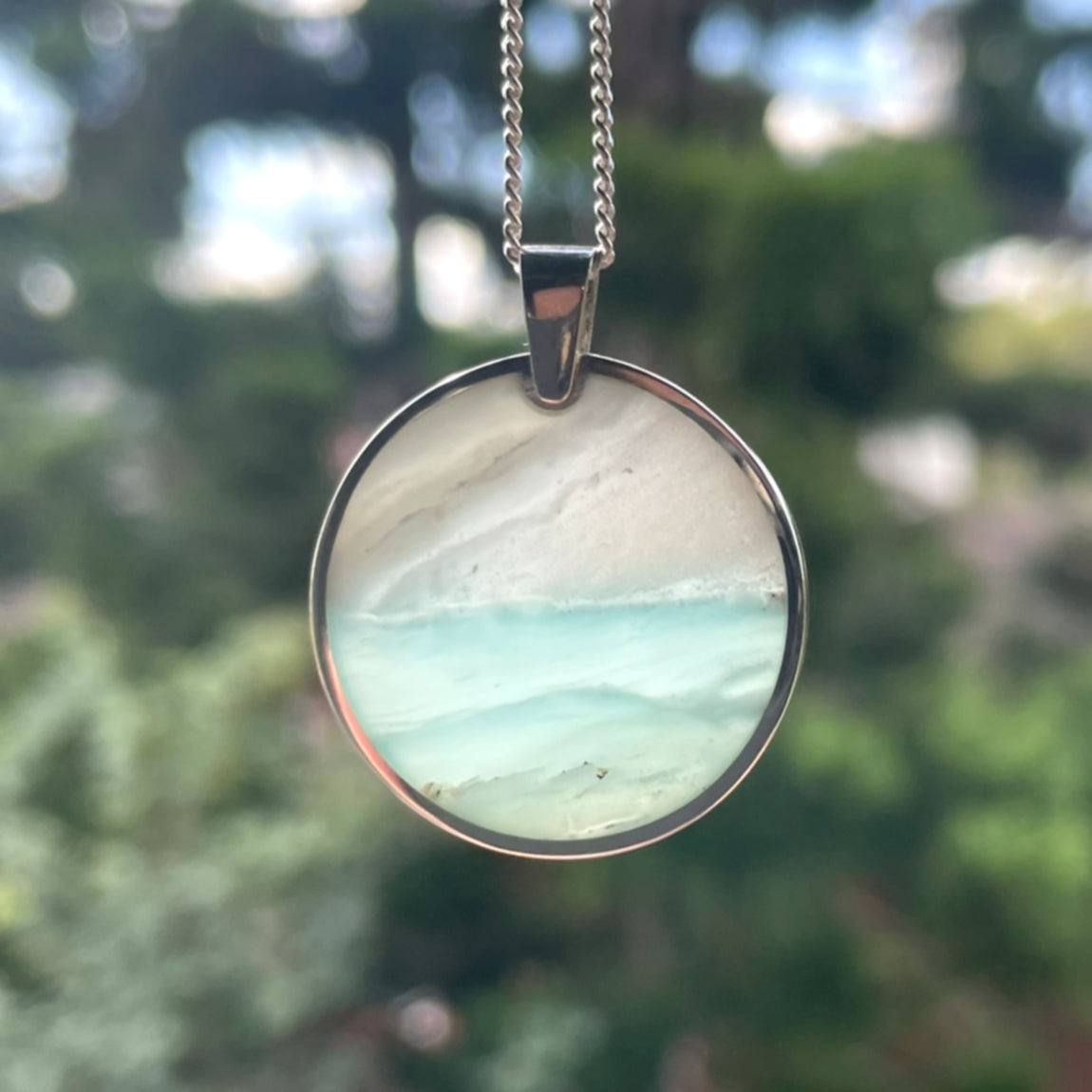 BC Ocean Picture Stone Circle Pendant - Sea and Sky