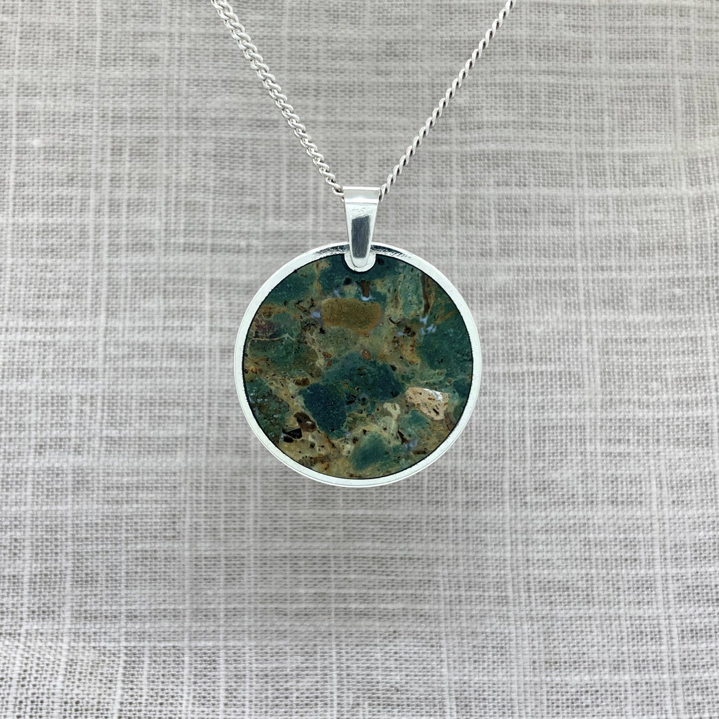 Spotted Green Jasper Circle Pendant