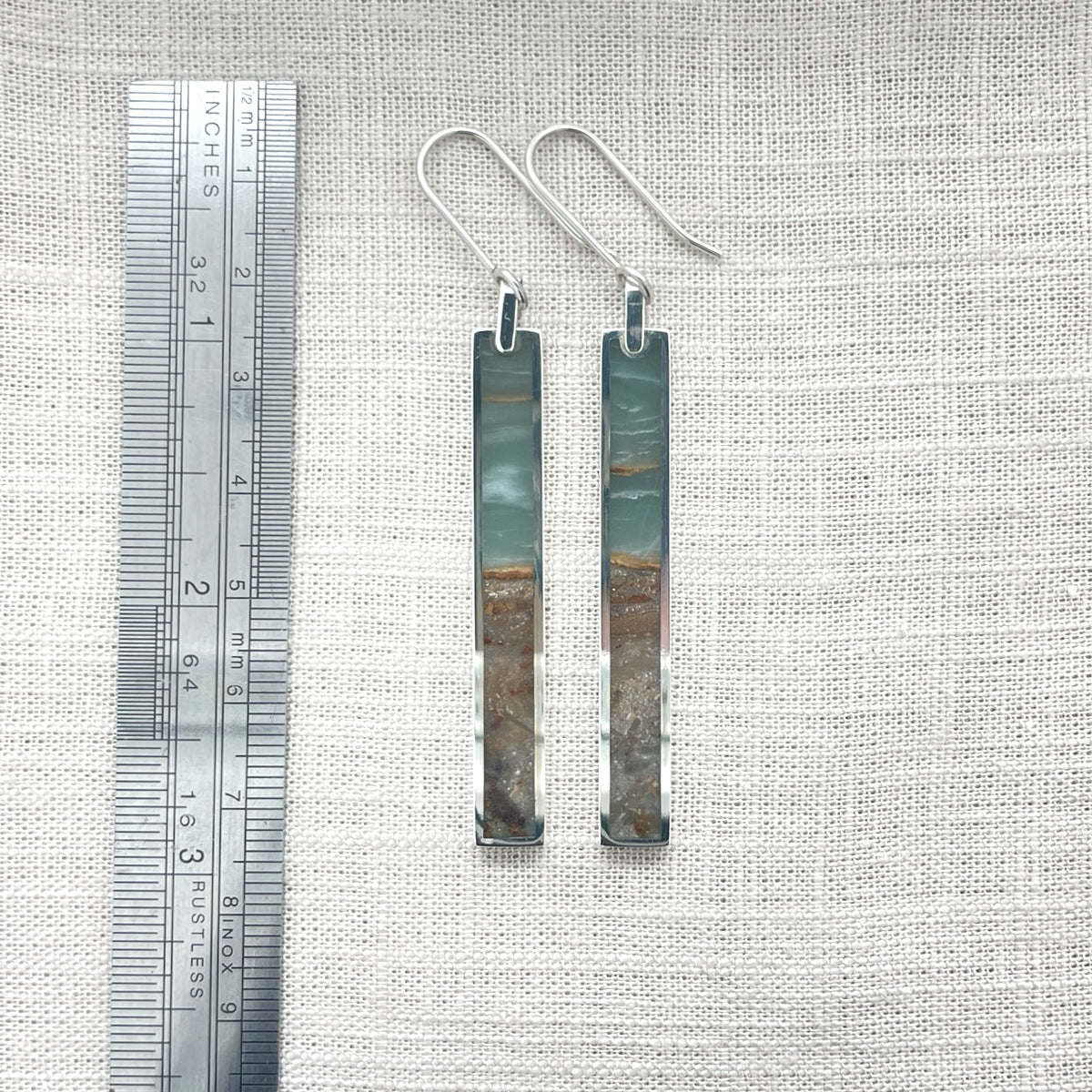 BC Ocean Picture Stone Long Rectangle Earrings