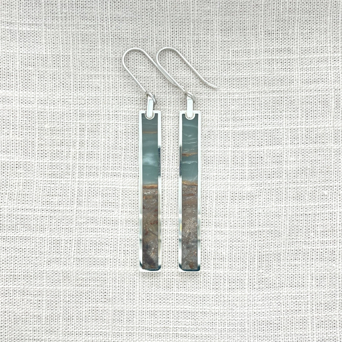BC Ocean Picture Stone Long Rectangle Earrings