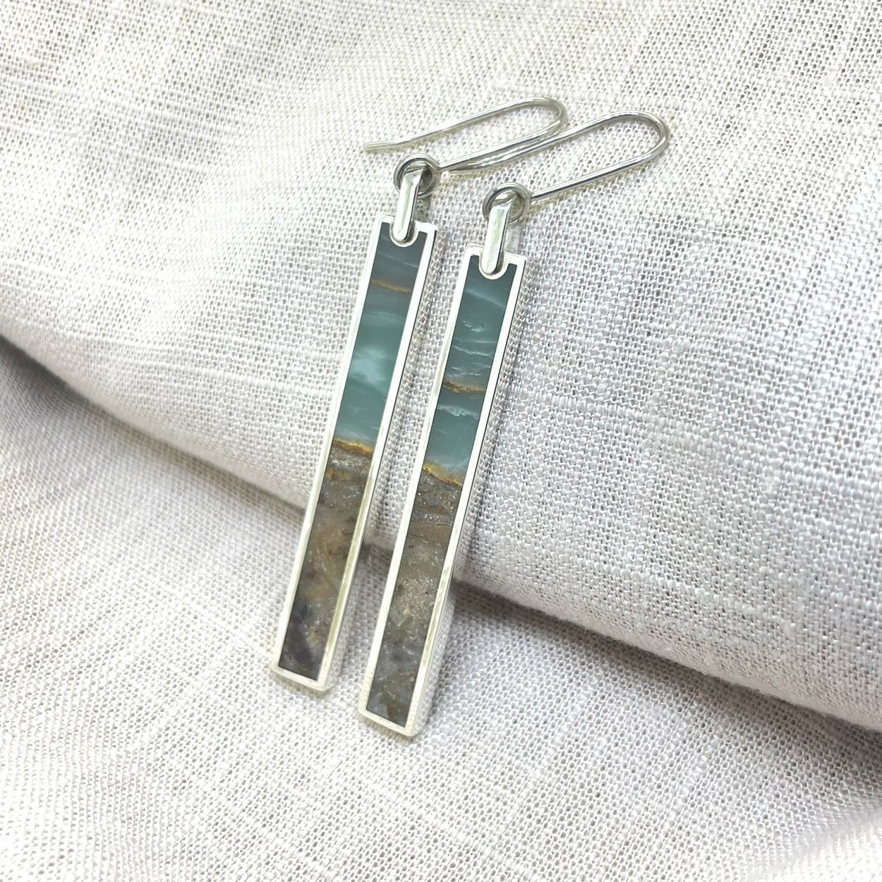 BC Ocean Picture Stone Long Rectangle Earrings