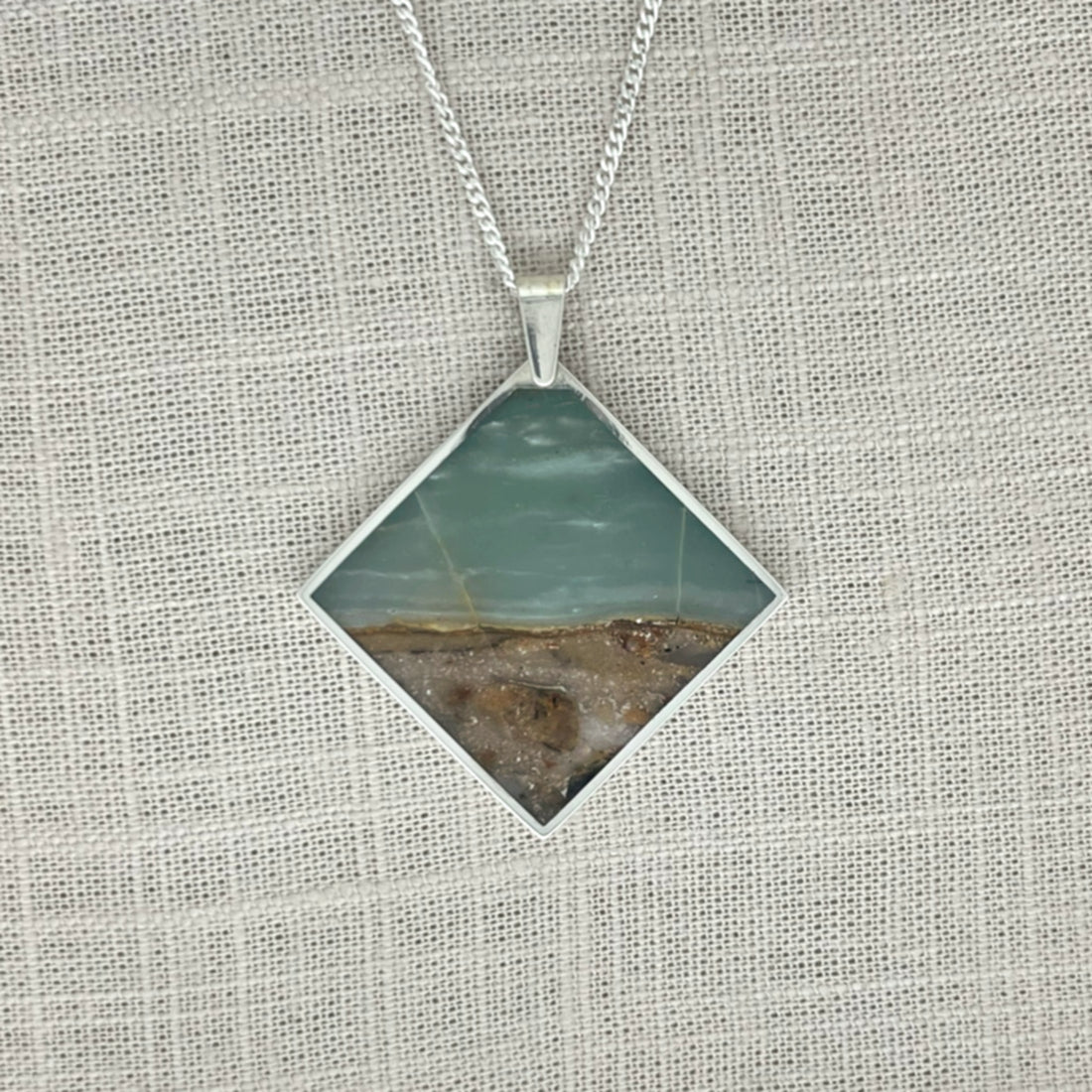 BC Ocean Picture Stone Square Pendant