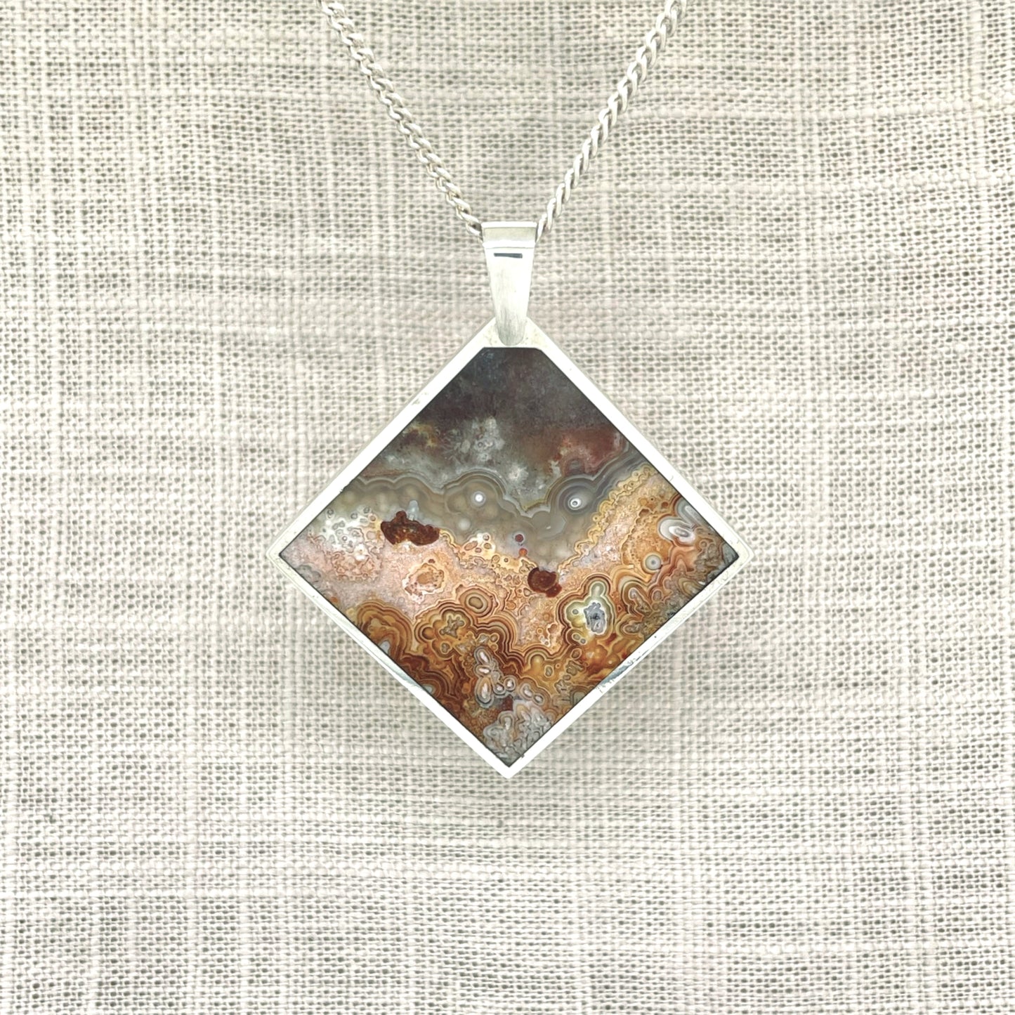 Crazy Lace Agate Square Pendant