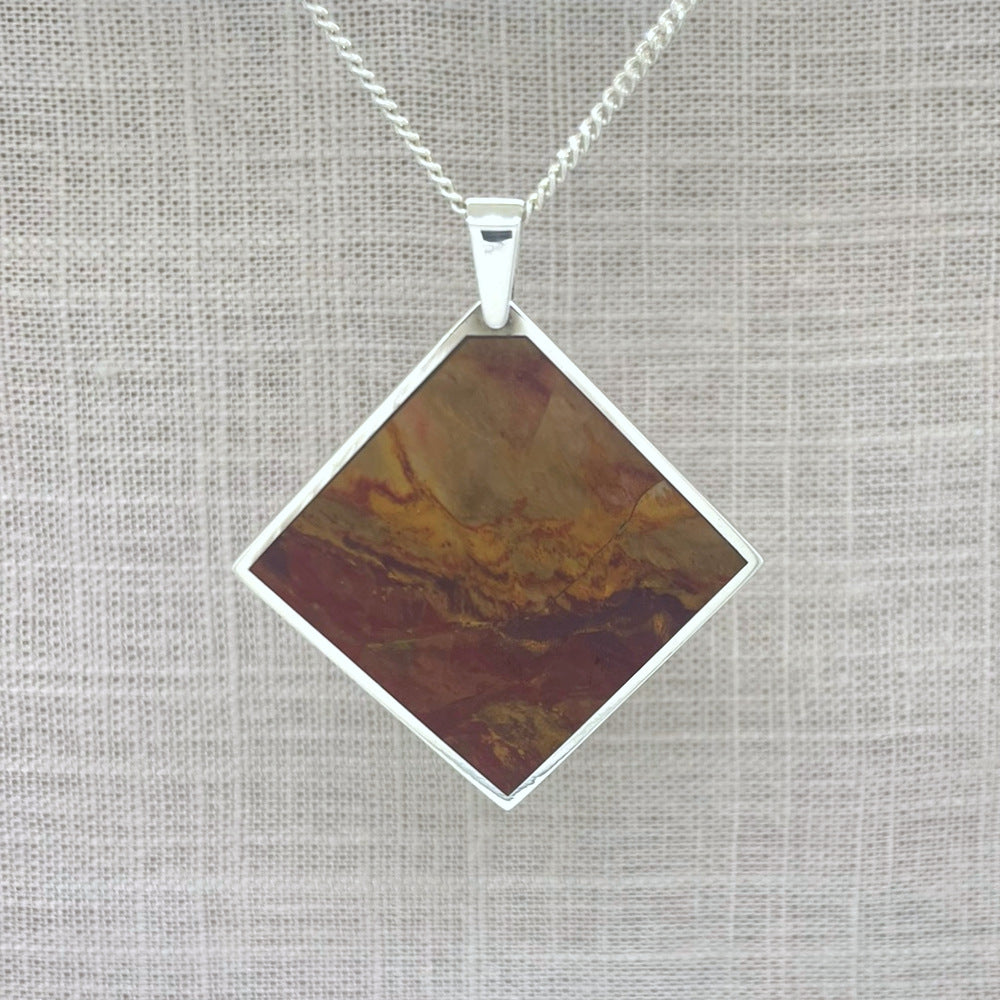 Red Petrified Wood Square Pendant