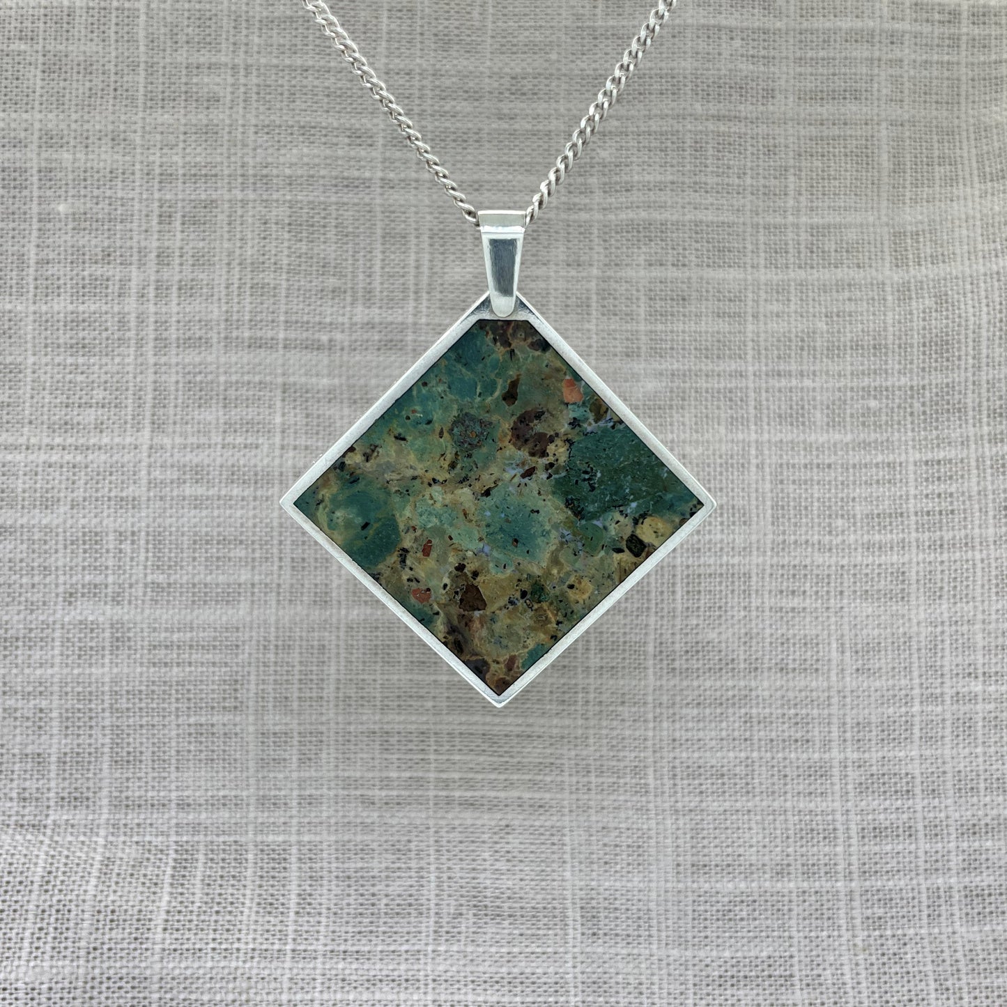 Spotted Green Jasper Square Pendant