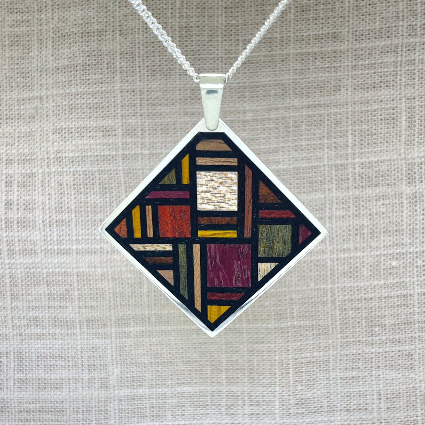 Wood Mosaic Square Pendant