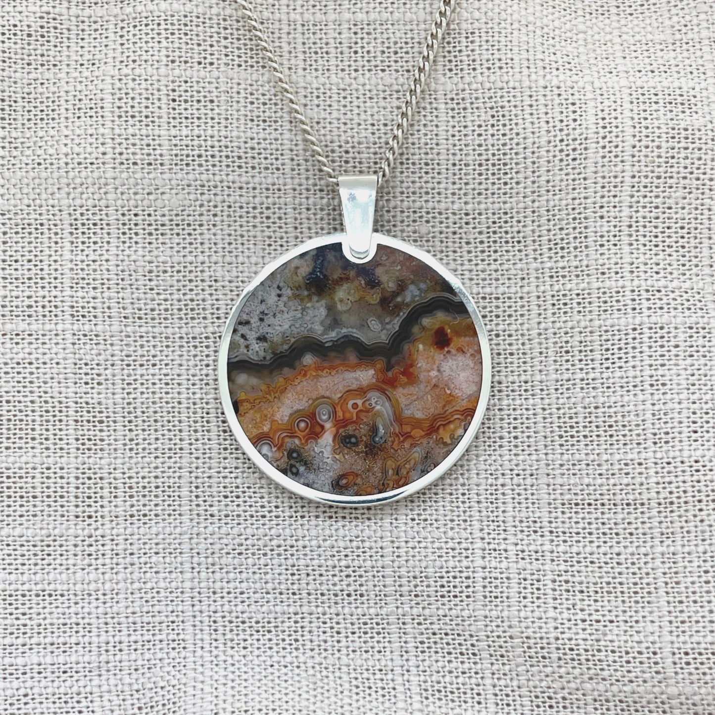 Lace Agate Circle Pendant