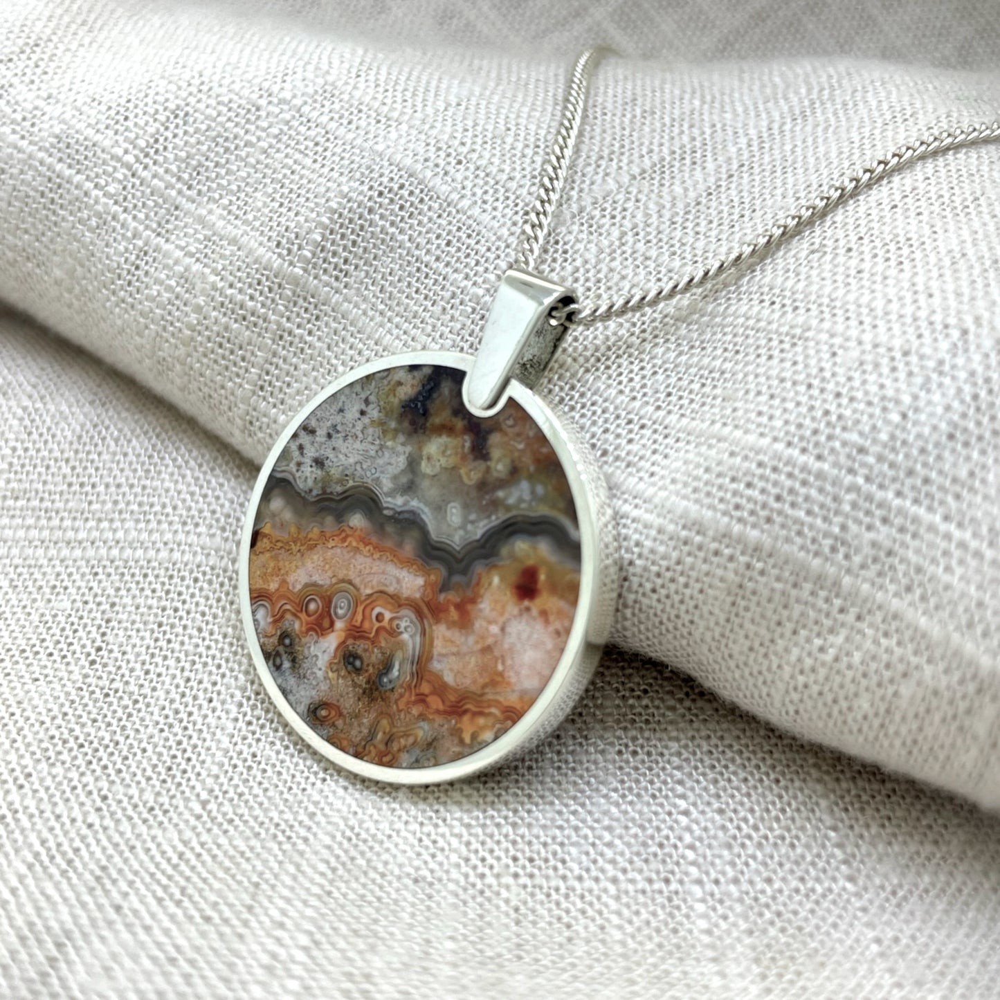 Lace Agate Circle Pendant