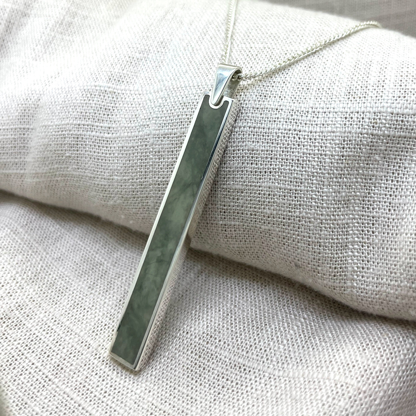Green Australian Jade Long Rectangle Pendant