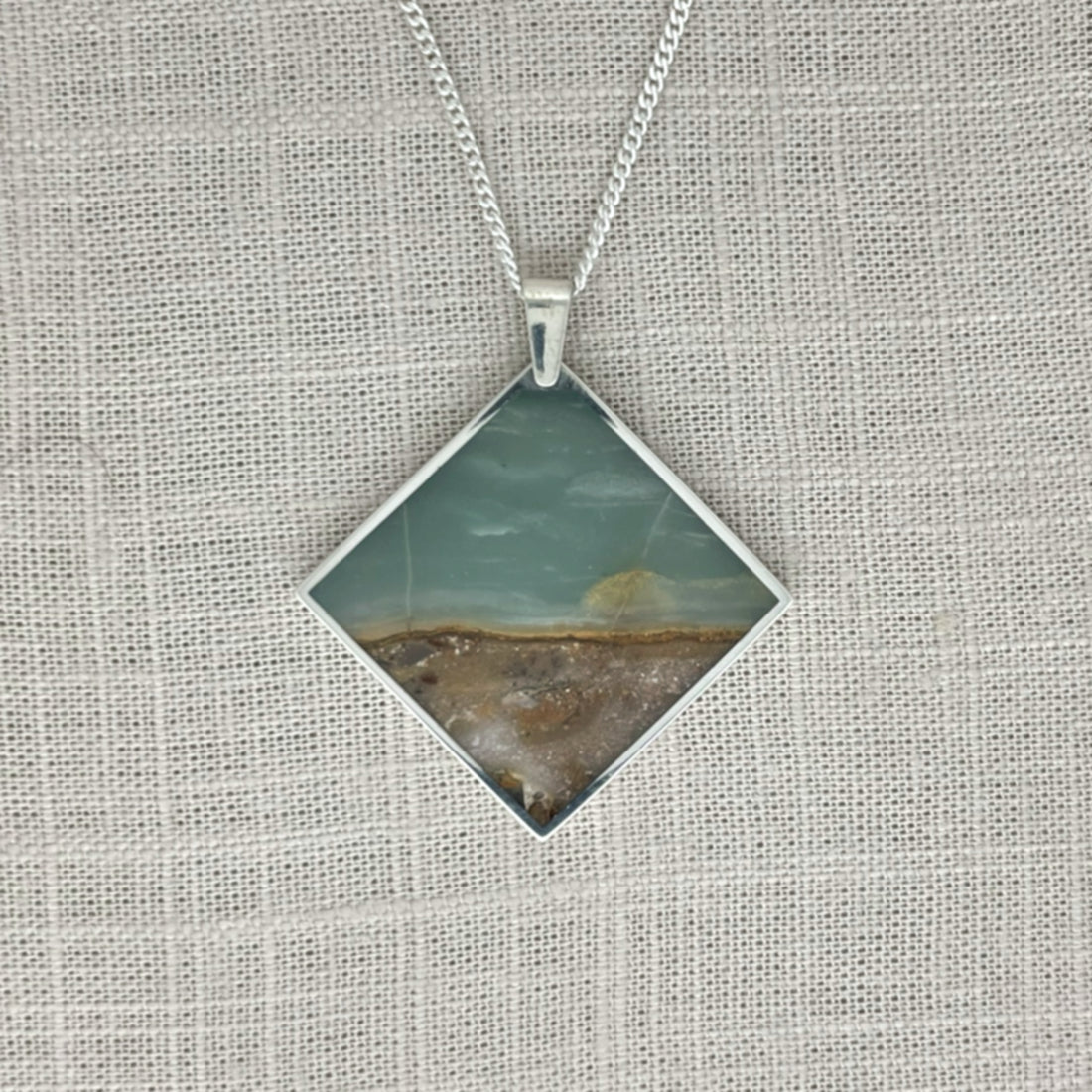 BC Ocean Picture Stone Square Pendant