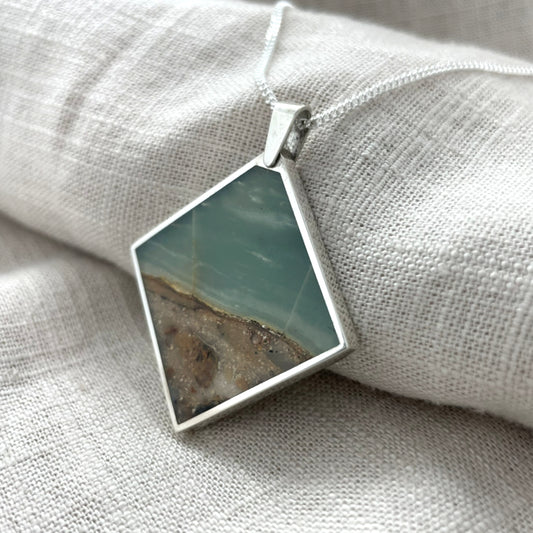 BC Ocean Picture Stone Square Pendant